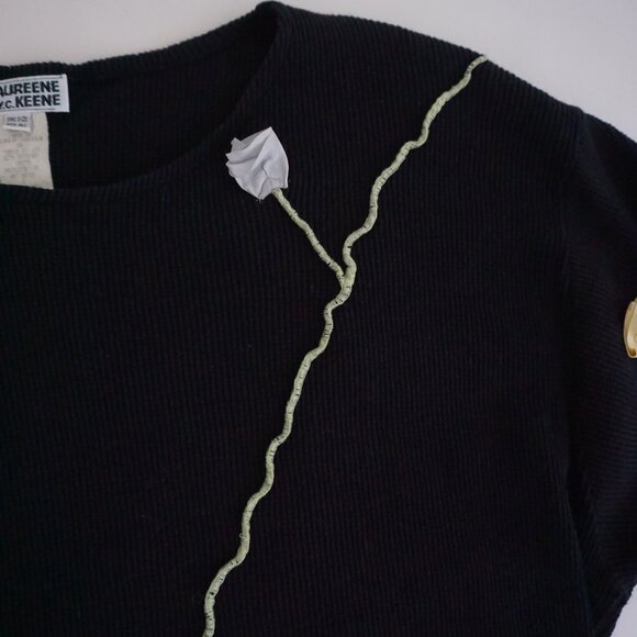 Vintage Maureene Keene Black Knit 3D Floral Vine Pullover Tunic One Size - Picture 9 of 10